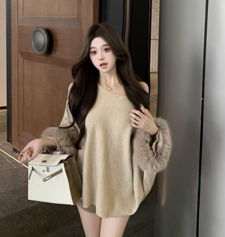 【tops】ファー長袖ニットセーターF8421