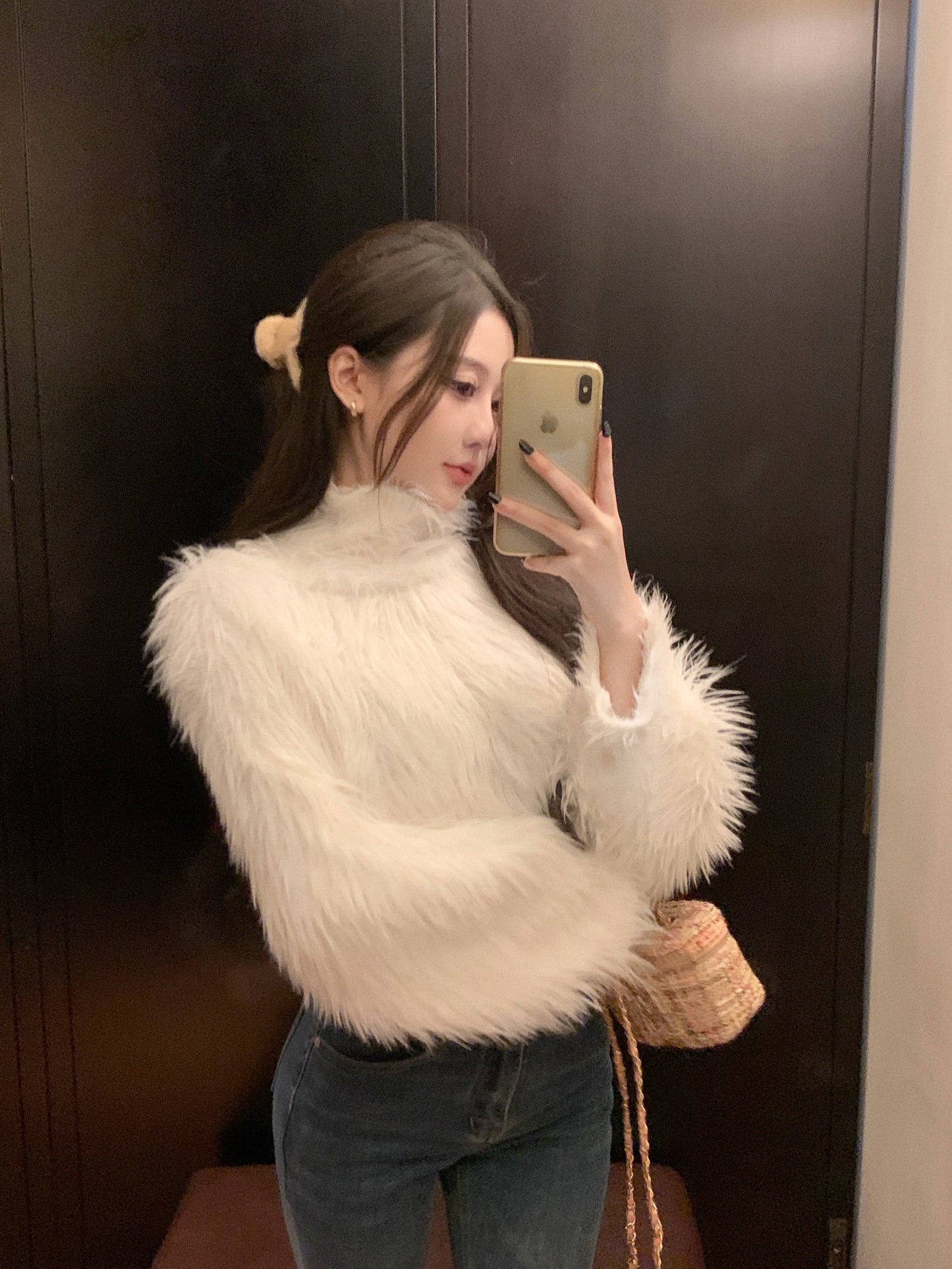 【tops】厚手ハイネックファー秋冬セーターG24461