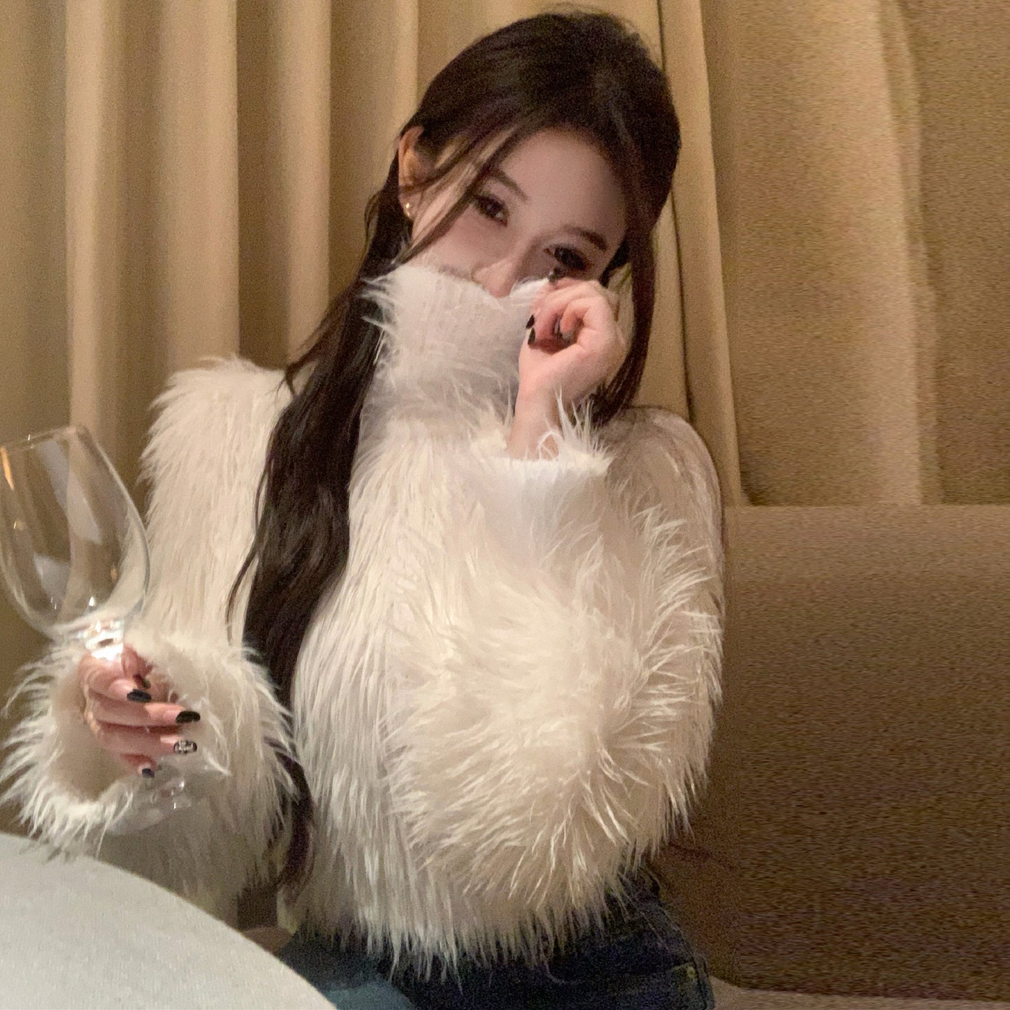 【tops】厚手ハイネックファー秋冬セーターG24461