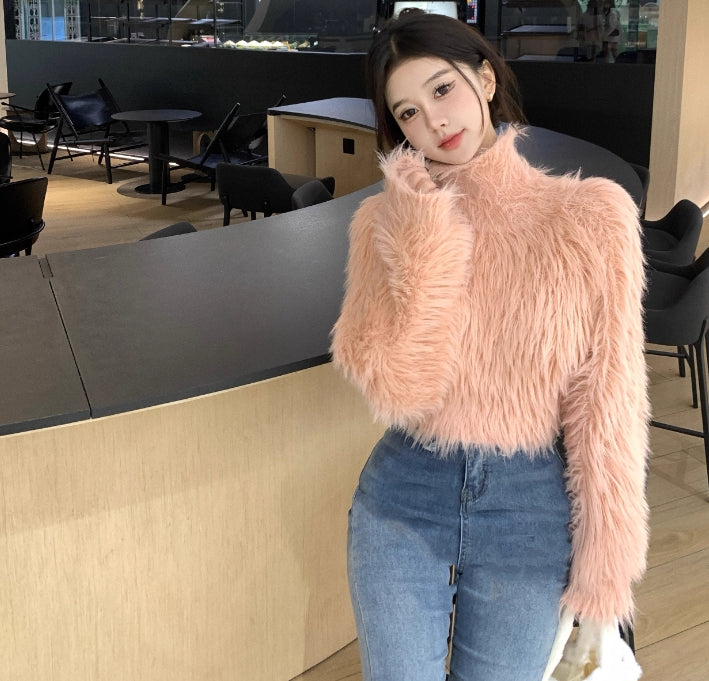 【tops】厚手ハイネックファー秋冬セーターG24461