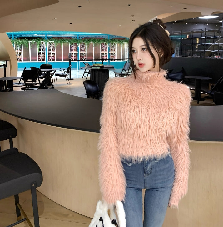 【tops】厚手ハイネックファー秋冬セーターG24461