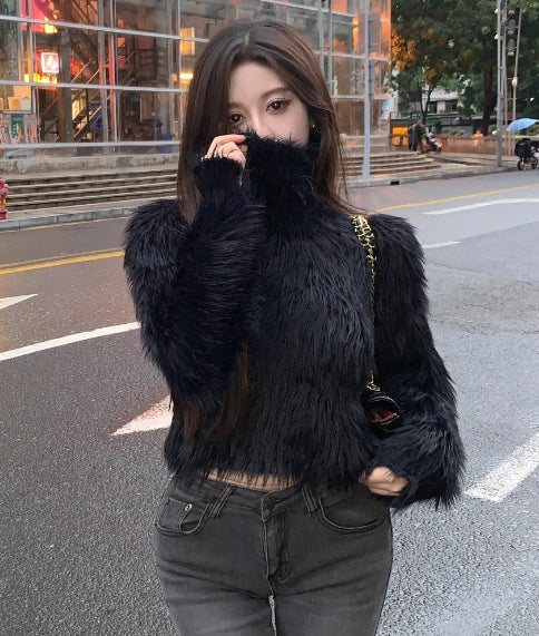 【tops】厚手ハイネックファー秋冬セーターG24461