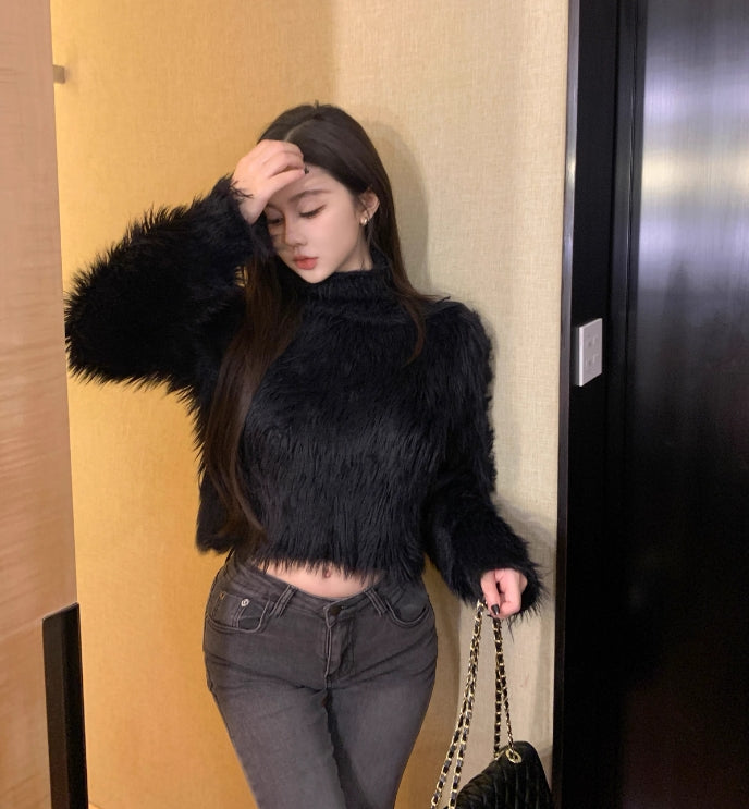 【tops】厚手ハイネックファー秋冬セーターG24461