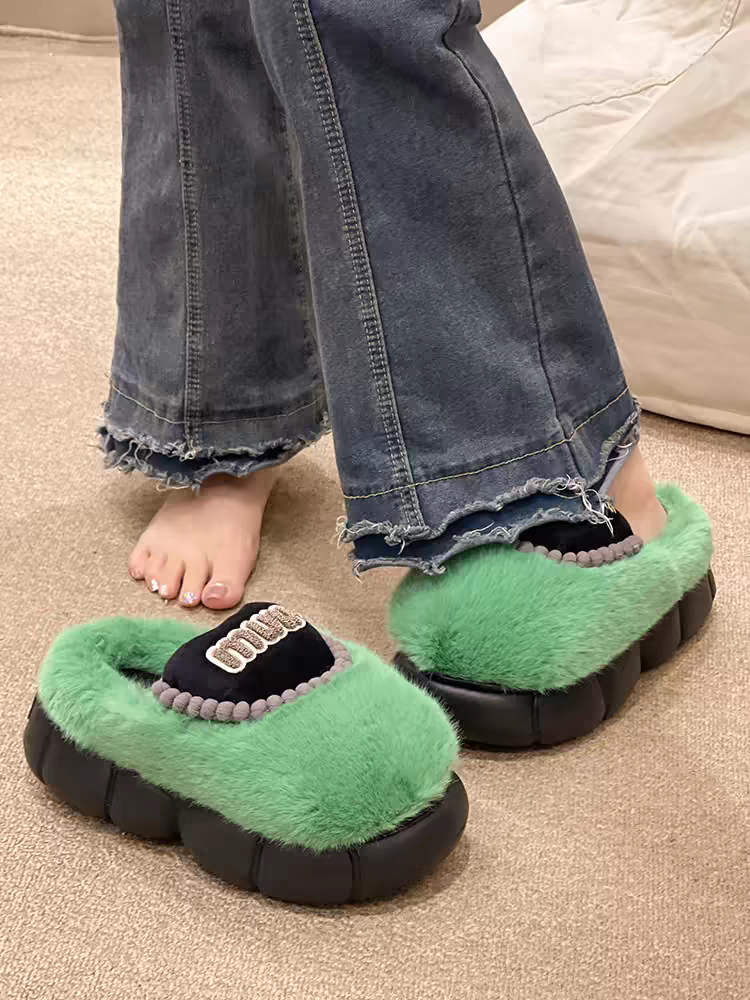 【shoes】3色厚底ファースリッパG24463