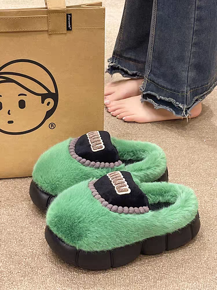 【shoes】3色厚底ファースリッパG24463