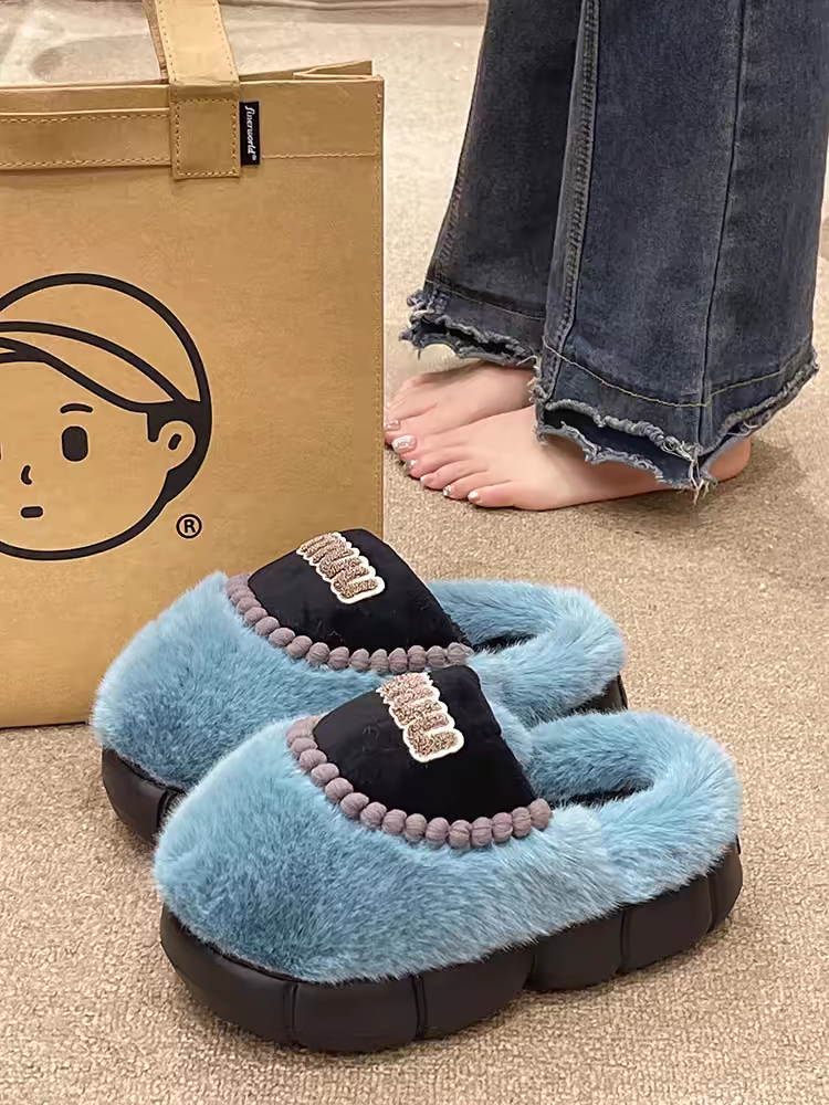 【shoes】3色厚底ファースリッパG24463