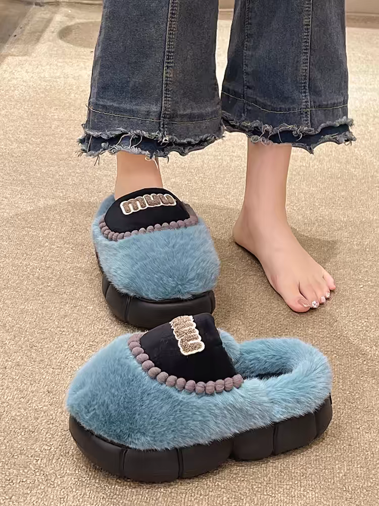 【shoes】3色厚底ファースリッパG24463