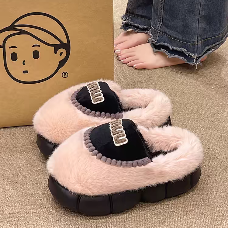 【shoes】3色厚底ファースリッパG24463