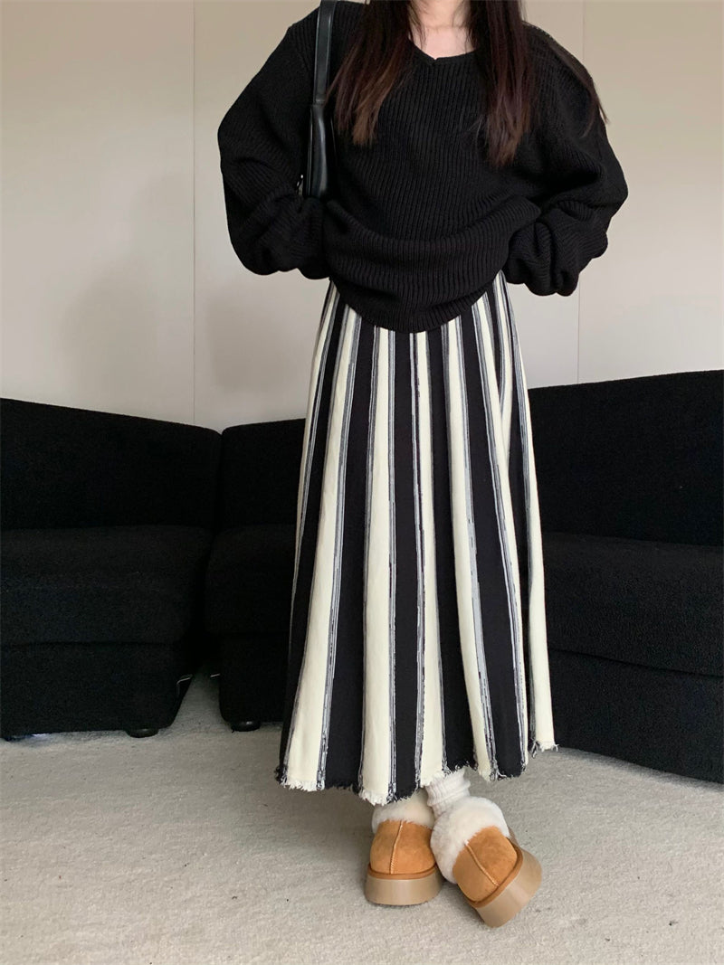 【bottoms】ストライプ柄ニットスカートG24467