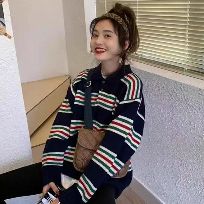 【tops】ストライプ柄ニットセーターG24472