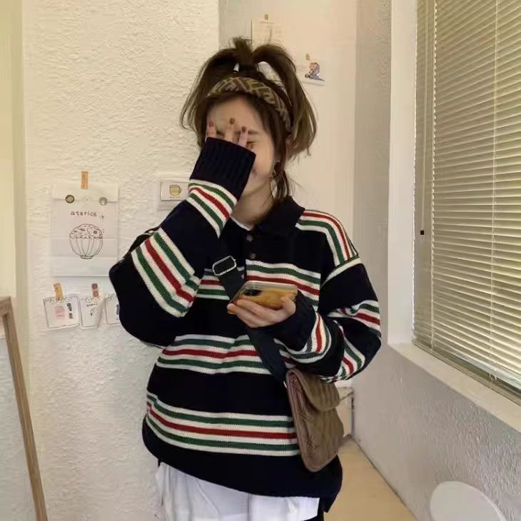 【tops】ストライプ柄ニットセーターG24472