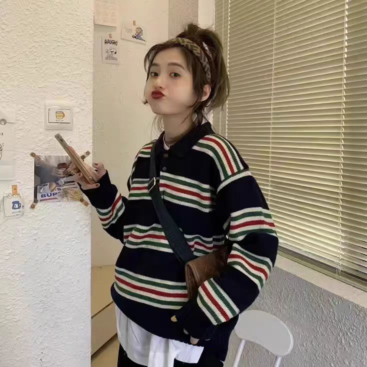 【tops】ストライプ柄ニットセーターG24472