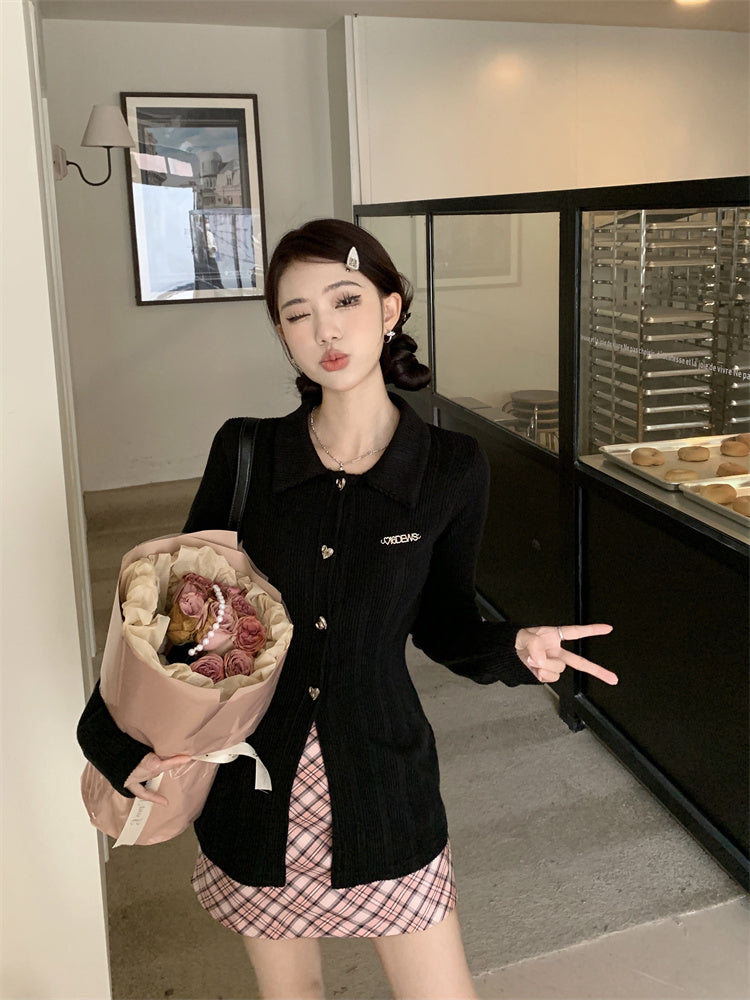 【tops】長袖折り襟ニットトップスG24473