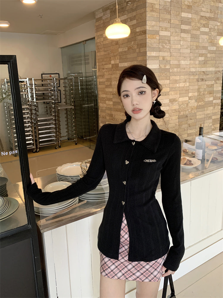 【tops】長袖折り襟ニットトップスG24473