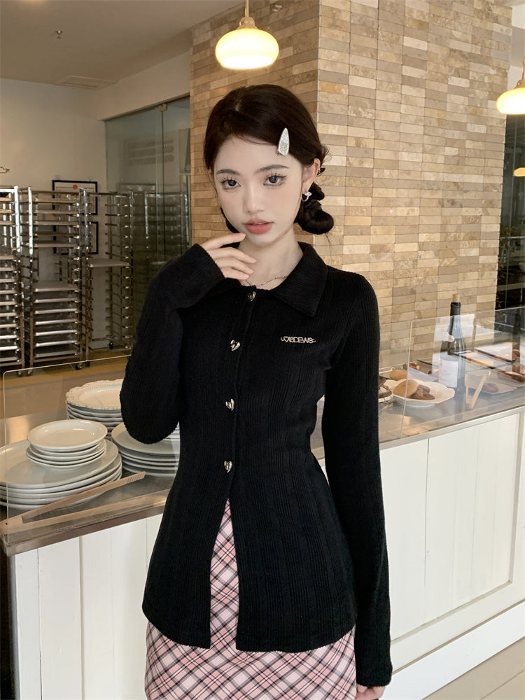 【tops】長袖折り襟ニットトップスG24473