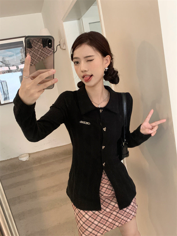 【tops】長袖折り襟ニットトップスG24473