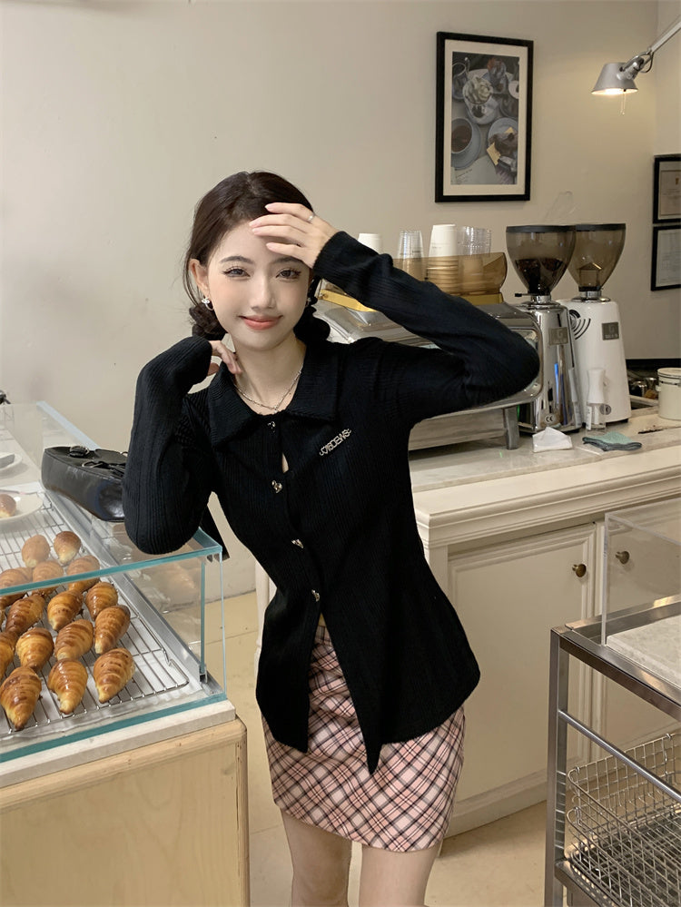 【tops】長袖折り襟ニットトップスG24473