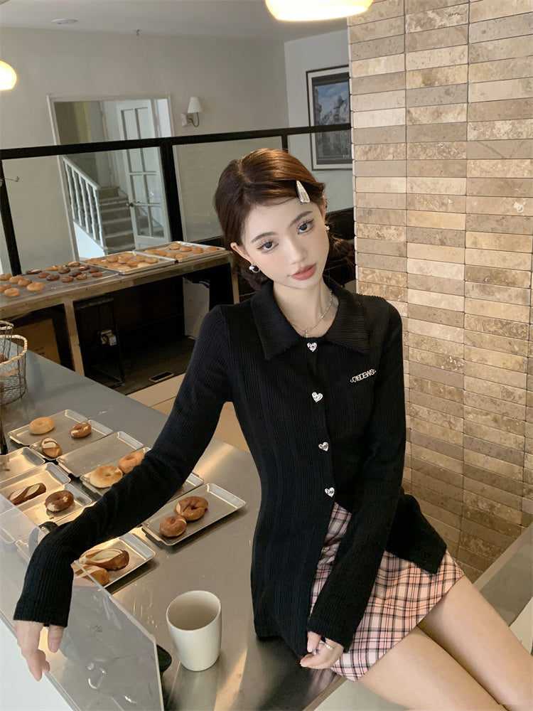 【tops】長袖折り襟ニットトップスG24473