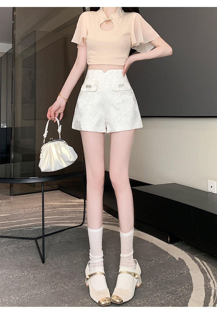 【bottoms】2色AラインショートパンツG24500