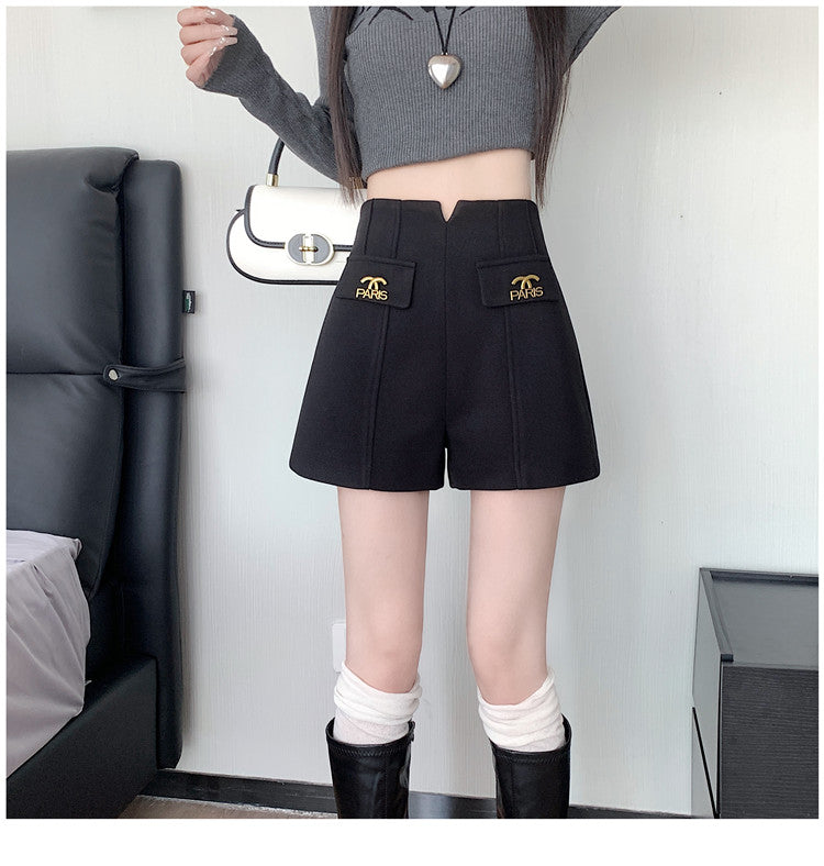 【bottoms】2色ラシャ生地AラインショートパンツG24502