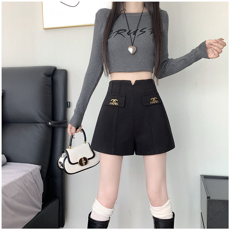 【bottoms】2色ラシャ生地AラインショートパンツG24502