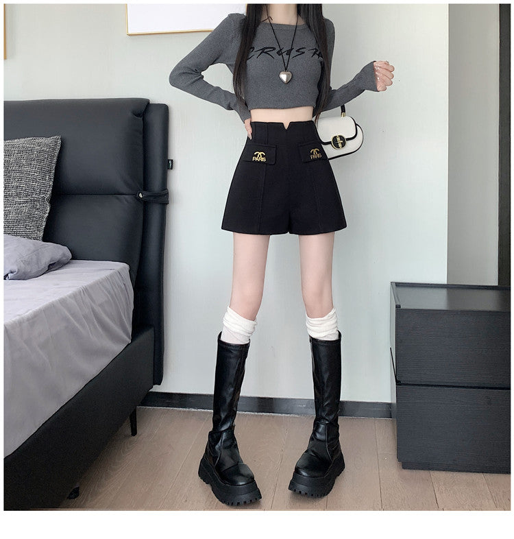 【bottoms】2色ラシャ生地AラインショートパンツG24502