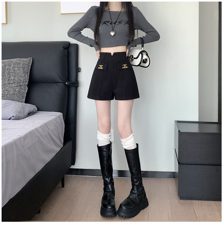 【bottoms】2色ラシャ生地AラインショートパンツG24502