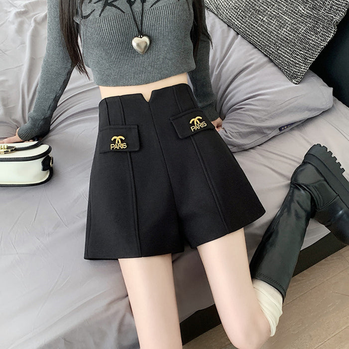 【bottoms】2色ラシャ生地AラインショートパンツG24502