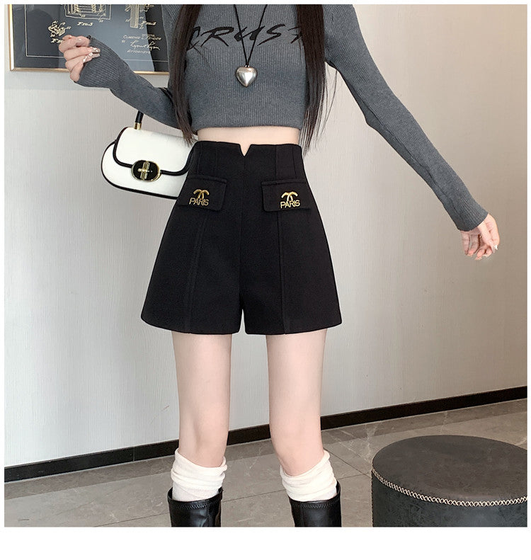 【bottoms】2色ラシャ生地AラインショートパンツG24502