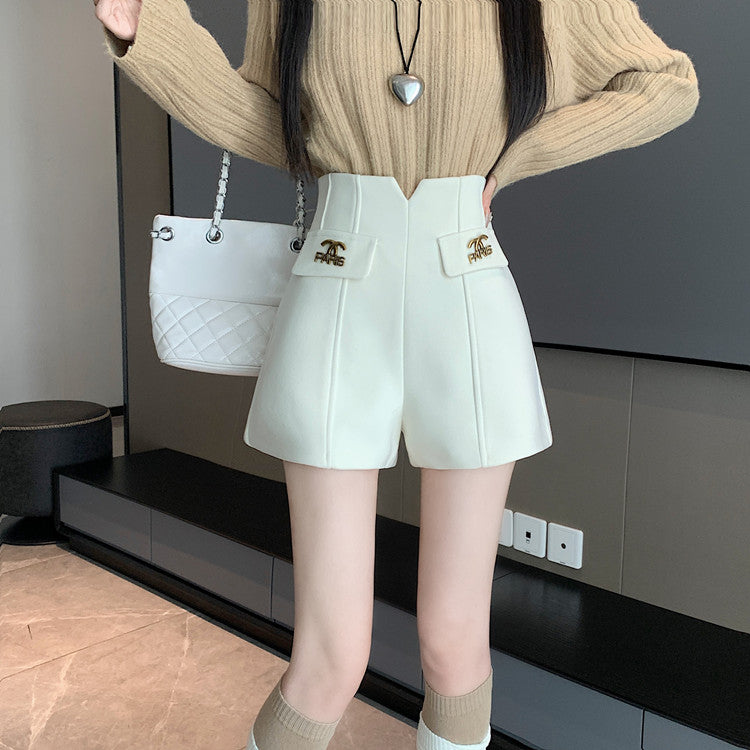 【bottoms】2色ラシャ生地AラインショートパンツG24502