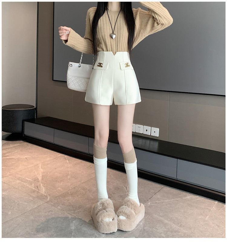 【bottoms】2色ラシャ生地AラインショートパンツG24502