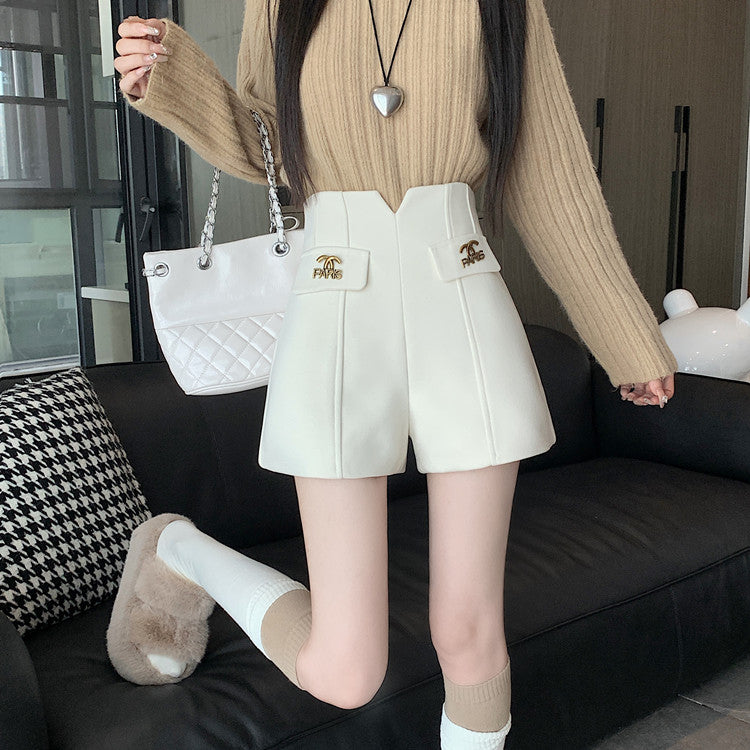 【bottoms】2色ラシャ生地AラインショートパンツG24502