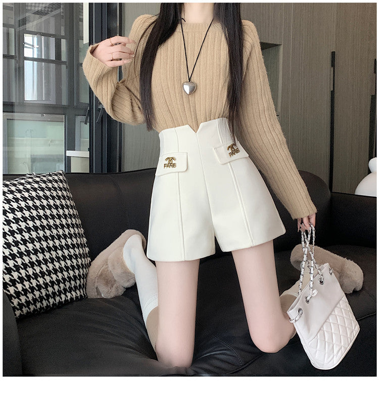 【bottoms】2色ラシャ生地AラインショートパンツG24502