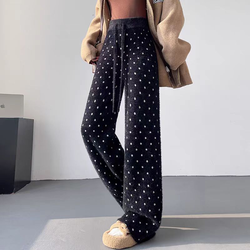 【bottoms】裏起毛厚手ドット柄ニットガウチョパンツG24511