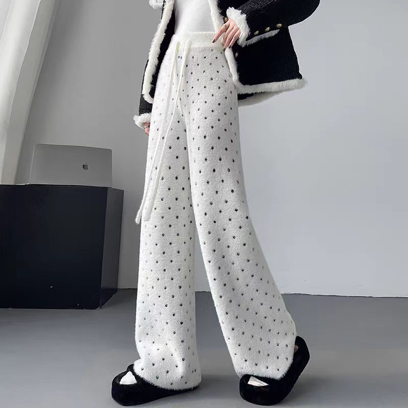 【bottoms】裏起毛厚手ドット柄ニットガウチョパンツG24511