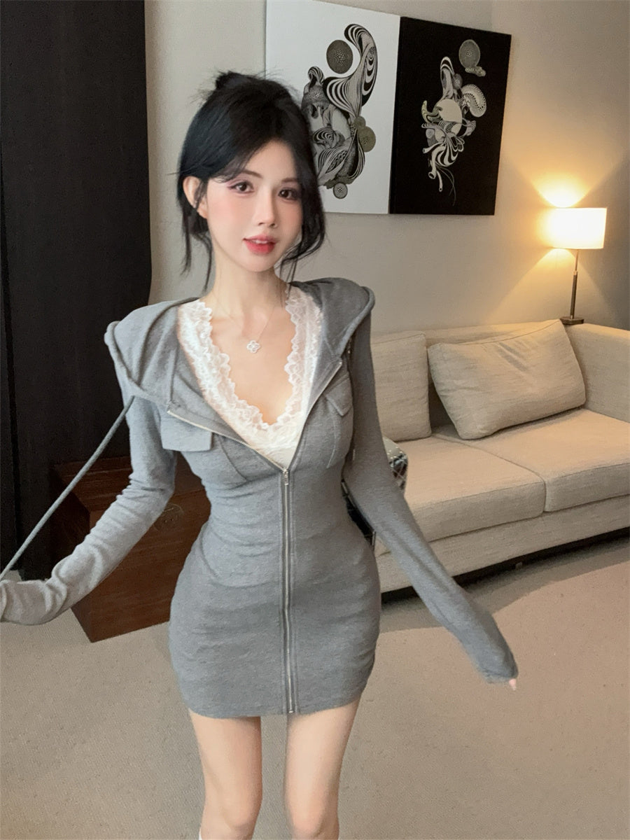 【dress】フード付き体型カバータイトワンピースG24514