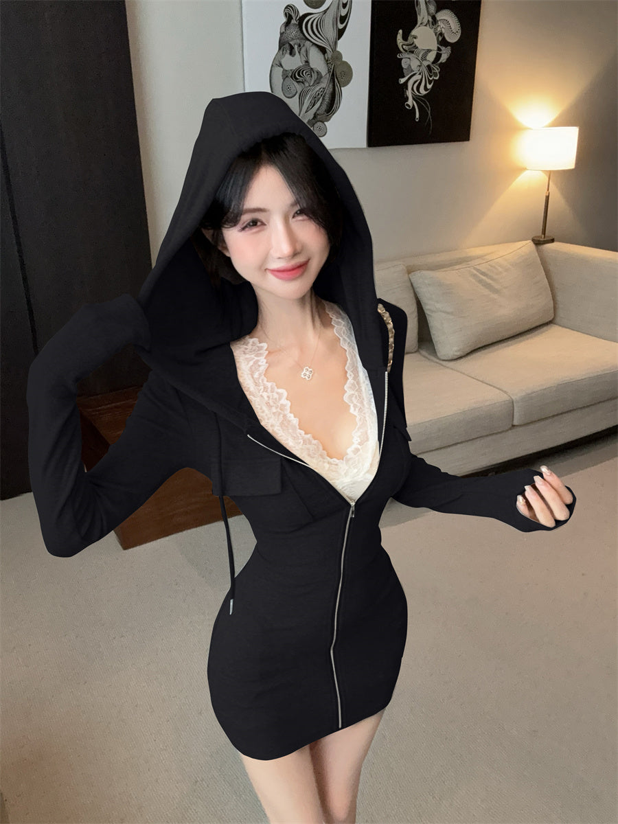 【dress】フード付き体型カバータイトワンピースG24514