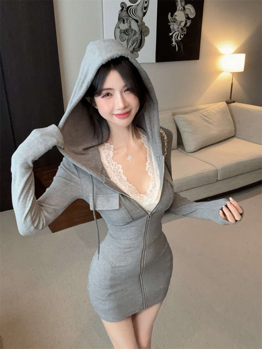 【dress】フード付き体型カバータイトワンピースG24514