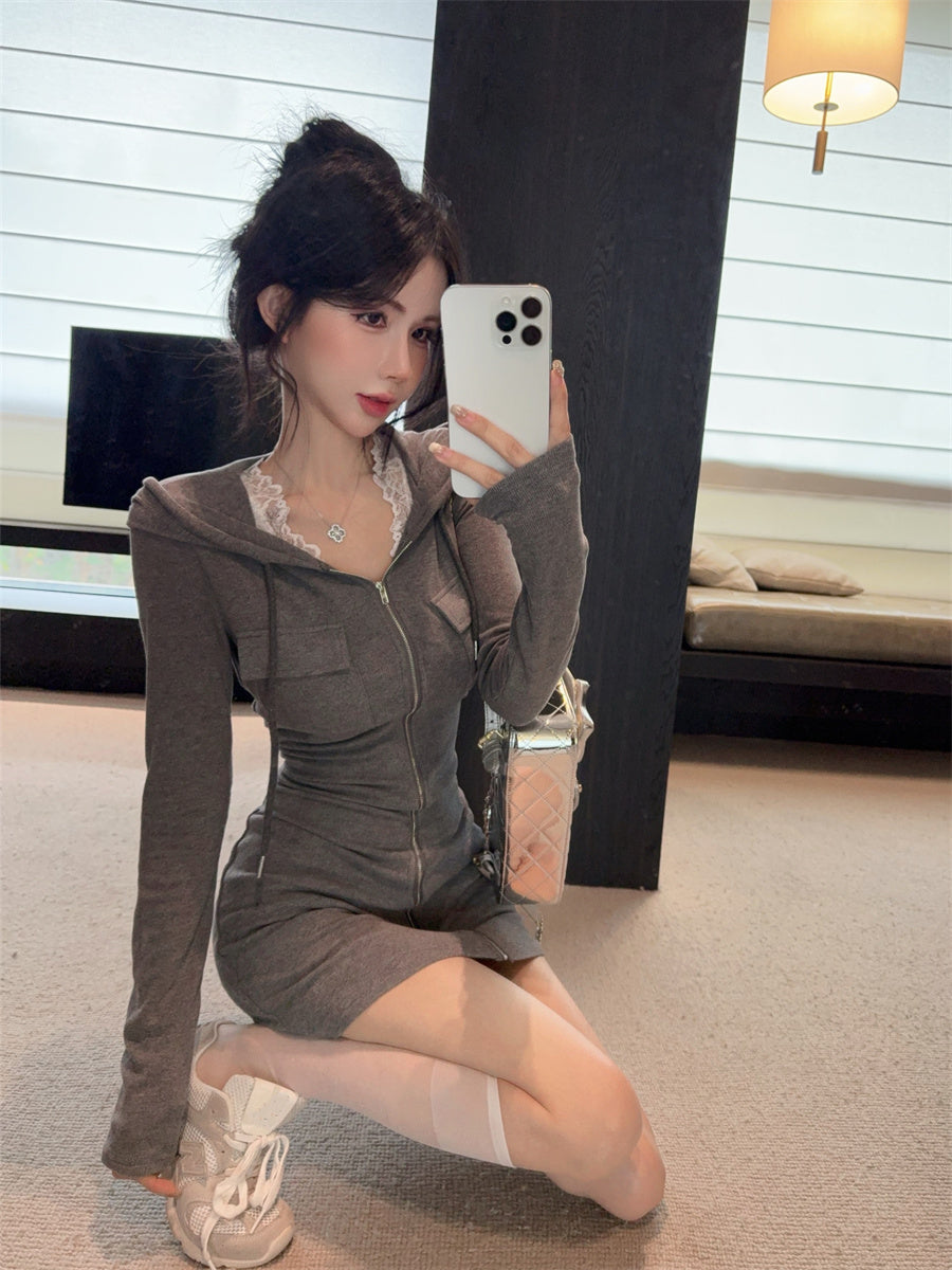 【dress】フード付き体型カバータイトワンピースG24514