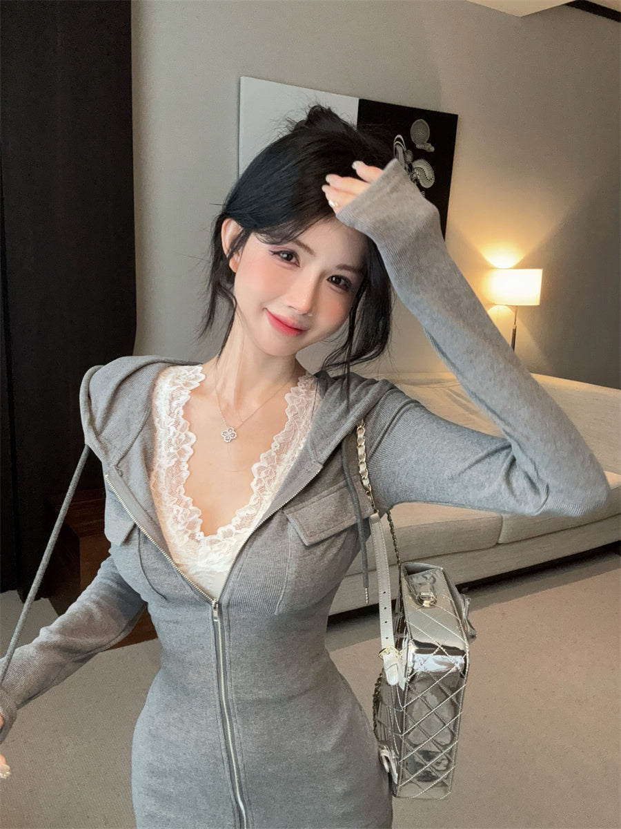 【dress】フード付き体型カバータイトワンピースG24514