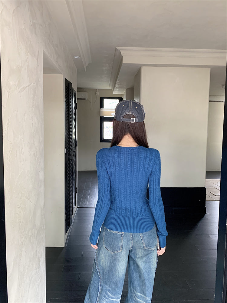 【tops】透かし彫り長袖ニットセーターG24515