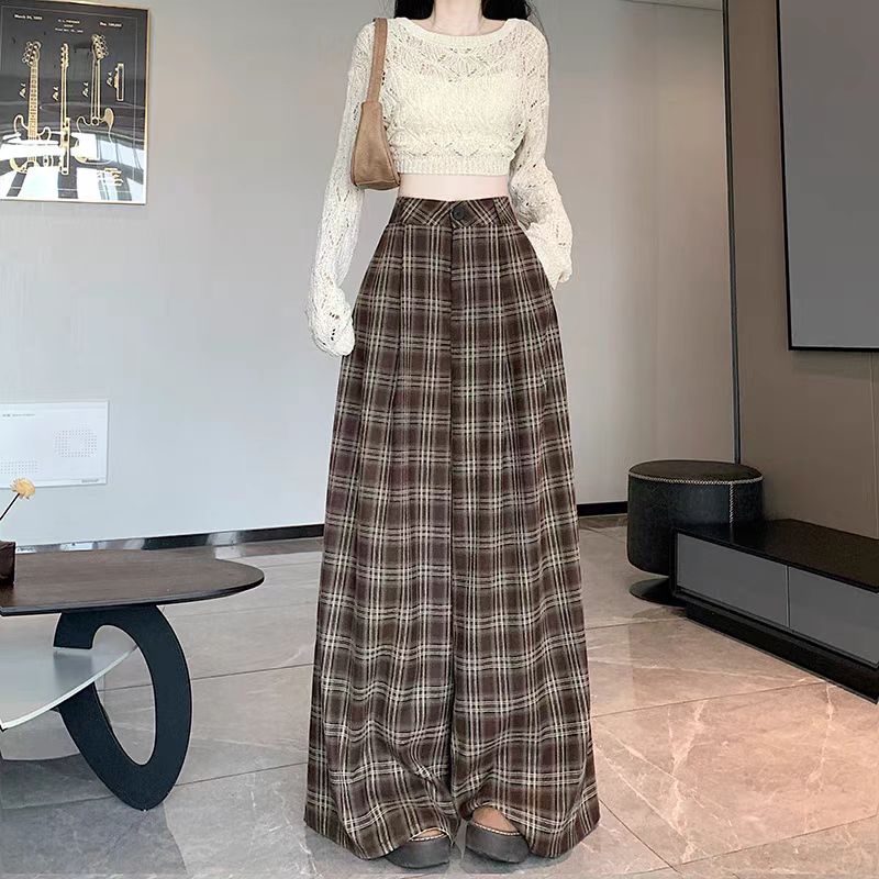 【bottoms】ゆったりチェック柄ガウチョパンツG24519