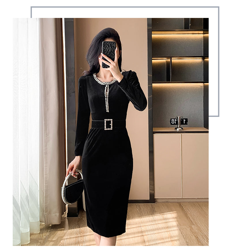 【dress】ビーズ体型カバーワンピースG24523