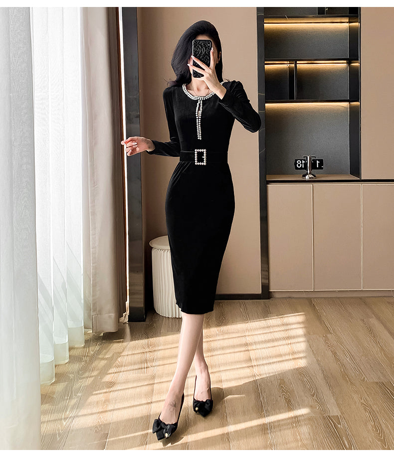 【dress】ビーズ体型カバーワンピースG24523