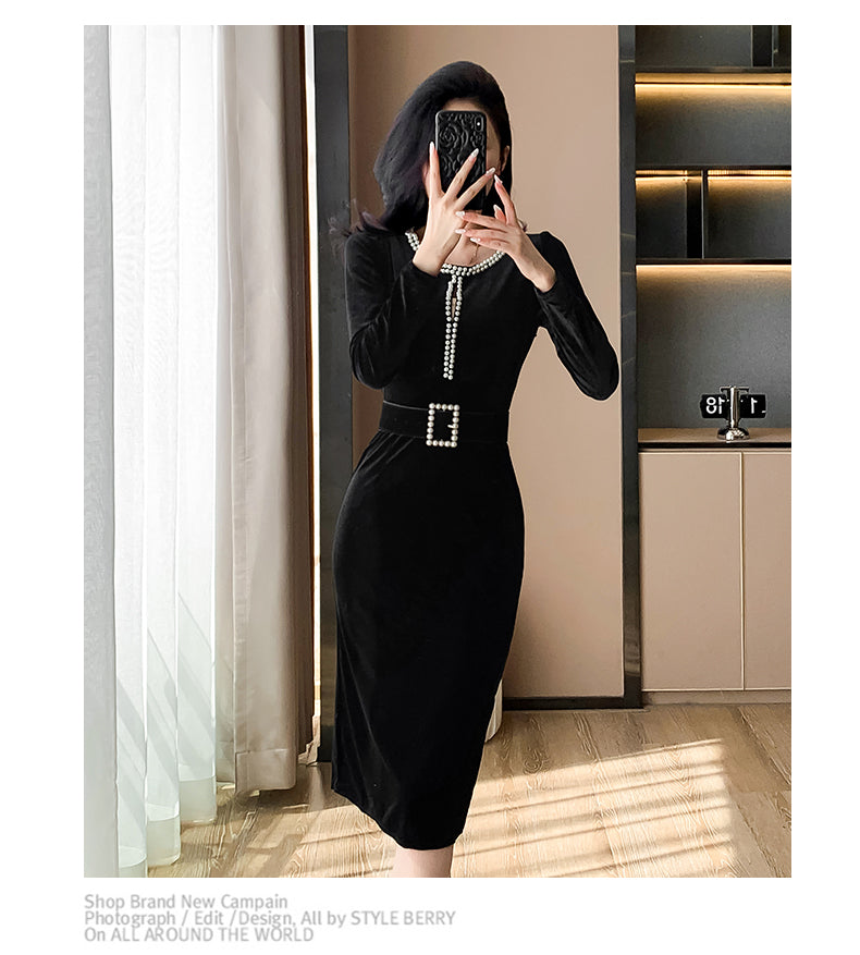 【dress】ビーズ体型カバーワンピースG24523