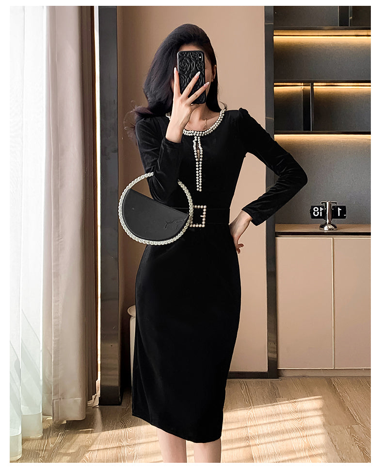 【dress】ビーズ体型カバーワンピースG24523