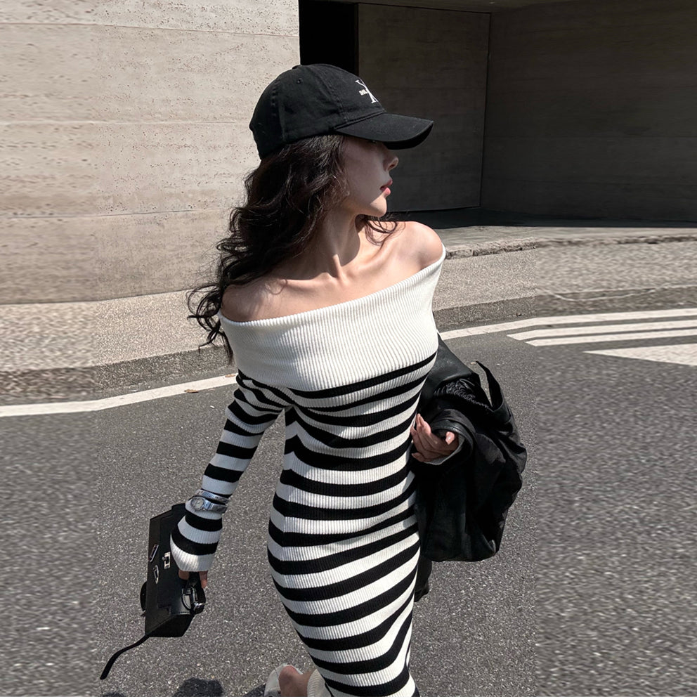 【dress】オフショルダーニットワンピースG24524