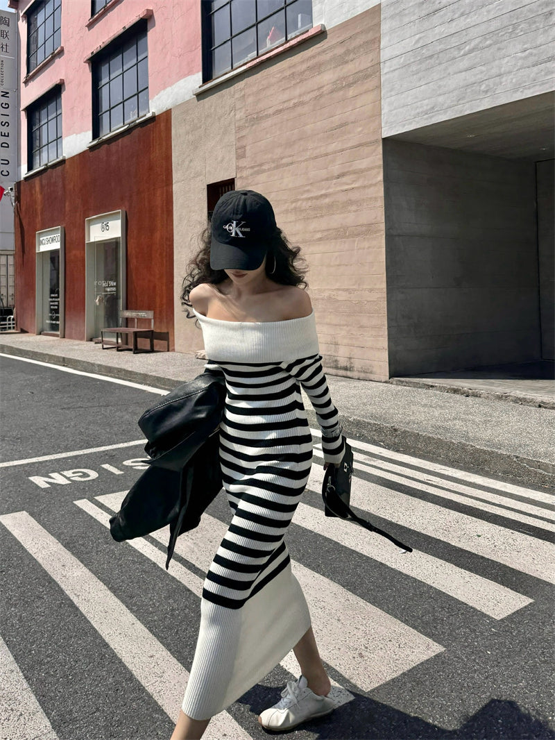 【dress】オフショルダーニットワンピースG24524