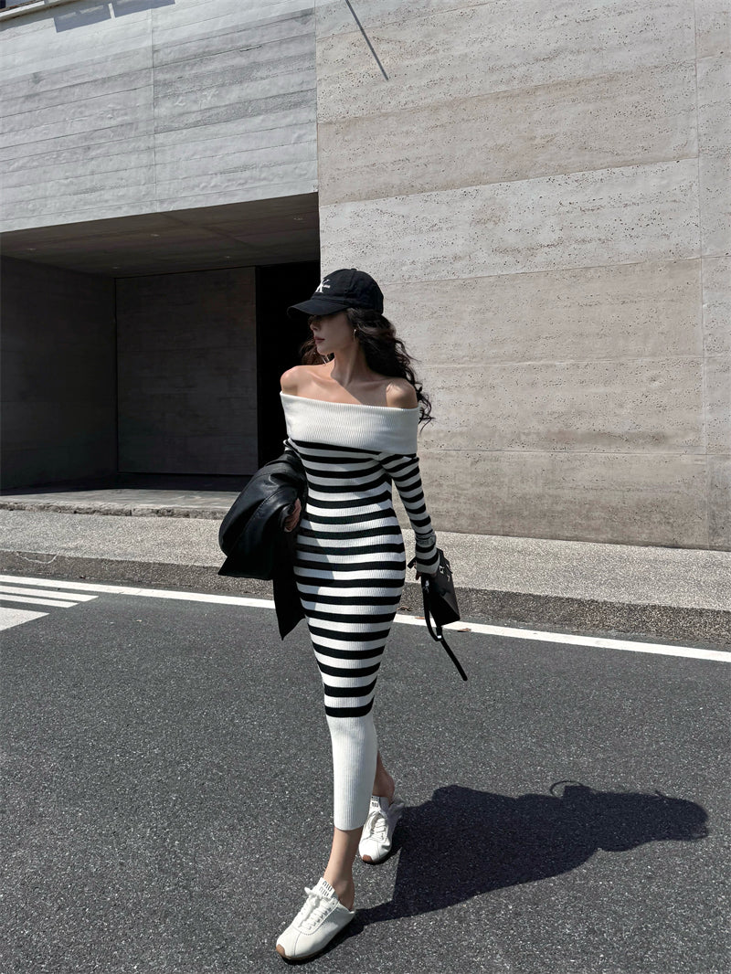 【dress】オフショルダーニットワンピースG24524