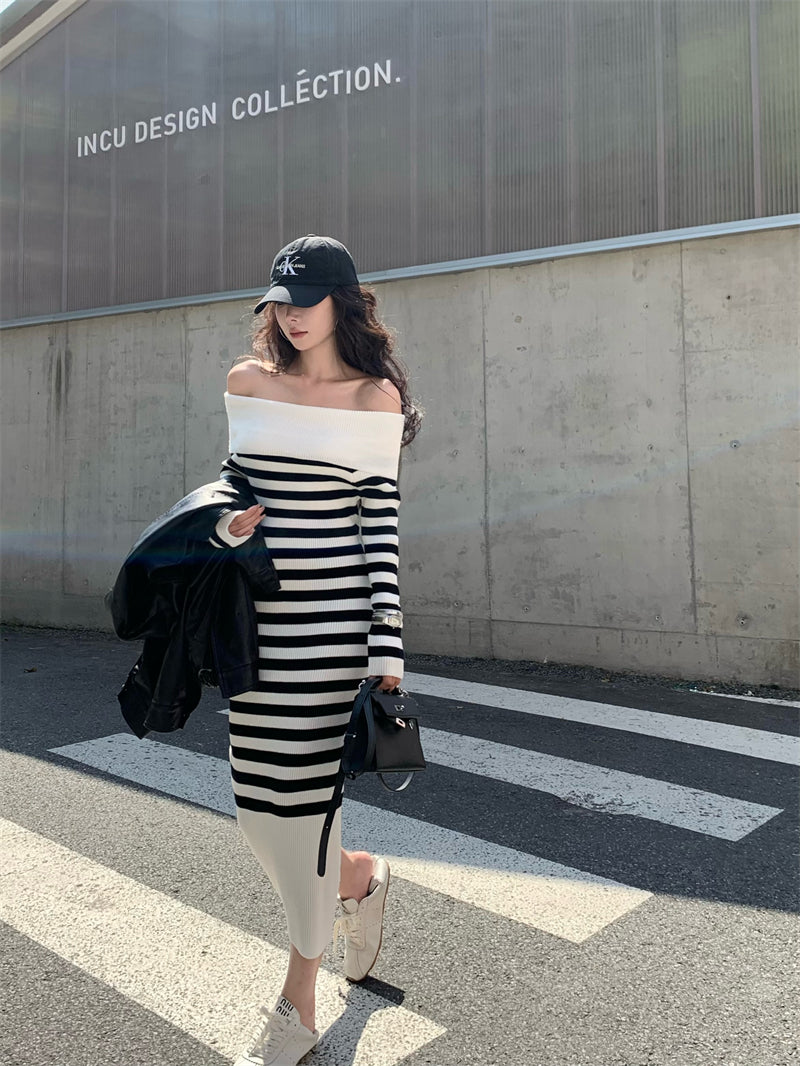 【dress】オフショルダーニットワンピースG24524